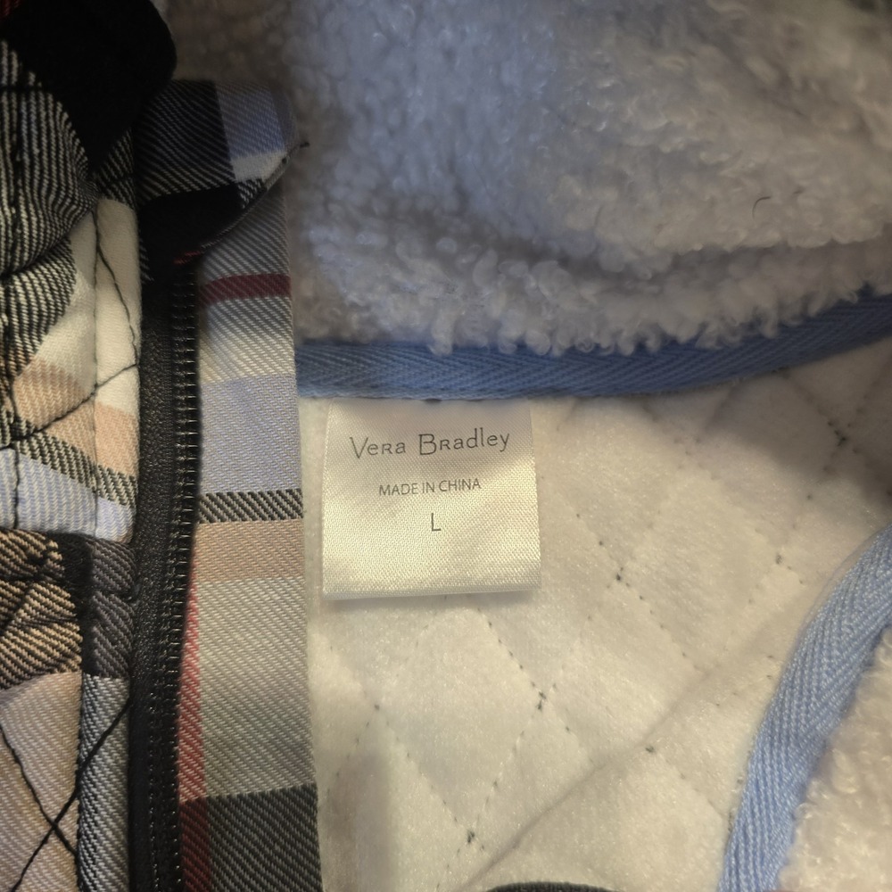 VERA BRADLEY Sz Lg White w/ Multi-Color Quilted Bodice & Trim 1/4 Zip Fleece Top - Picture 3 of 6